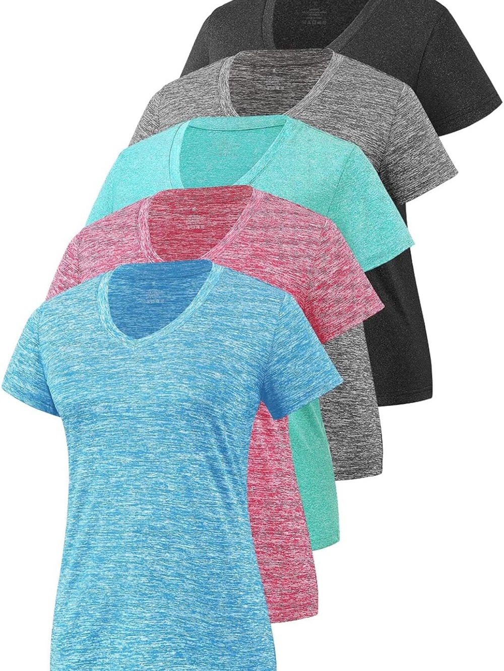 5-pack V-Neck Workout Shirts Short Sleeve Dry Fit T-shirts Medium New